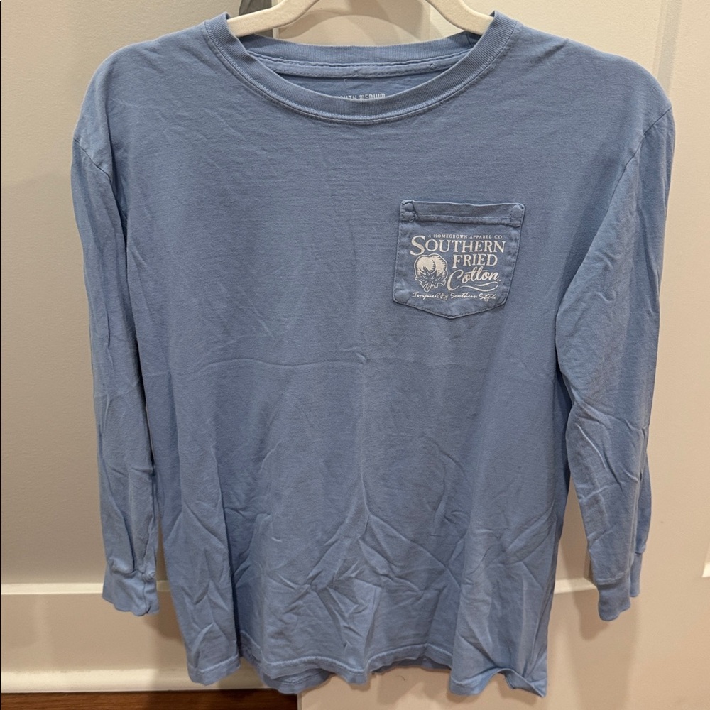 Southern Fried Cotton Sky Blue Pocket Tee